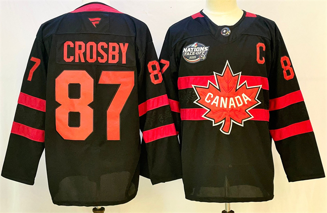 Men's Black Canada #87 Sidney Crosby 2025 4 Nations Face-Off Premium With C Patch Stitched Jersey